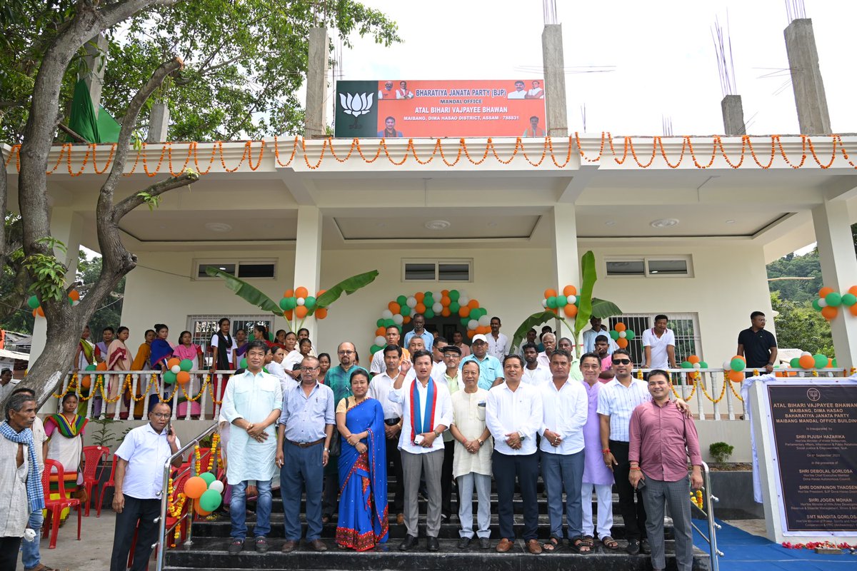 gorlosadebolal's tweet photo. The BJP Maibang Mandal's newly constructed building was inaugurated by Assam's Hon'ble Minister, Shri @Pijush_hazarika. Attended by EMs DHAC, BJP members &amp; local residents, it will serve as the party's headquarters and hub for activities. https://t.co/TfmBItf4QB