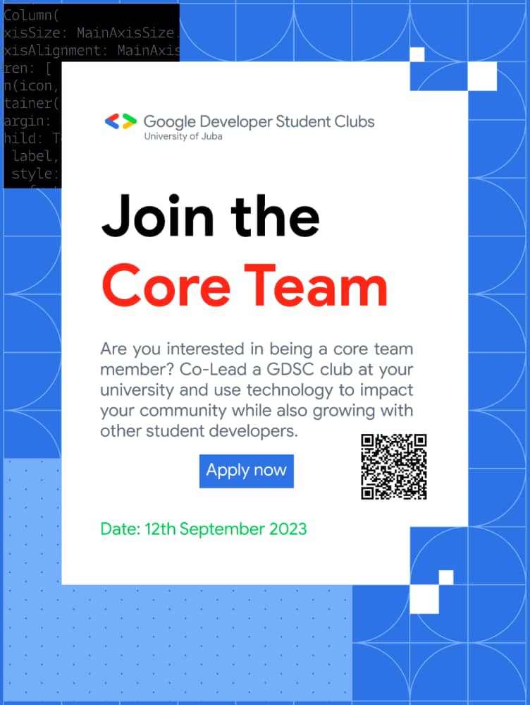 GDSC_UoJ's tweet photo. Are you interested in being a core team member?  Co-lead a GDSC club at your university and use technology to impact your community while also growing with other student developers.

Apply now: https://t.co/uyyT7mLaqr

Date:  12th September 2023 https://t.co/sEEqhblC5v
