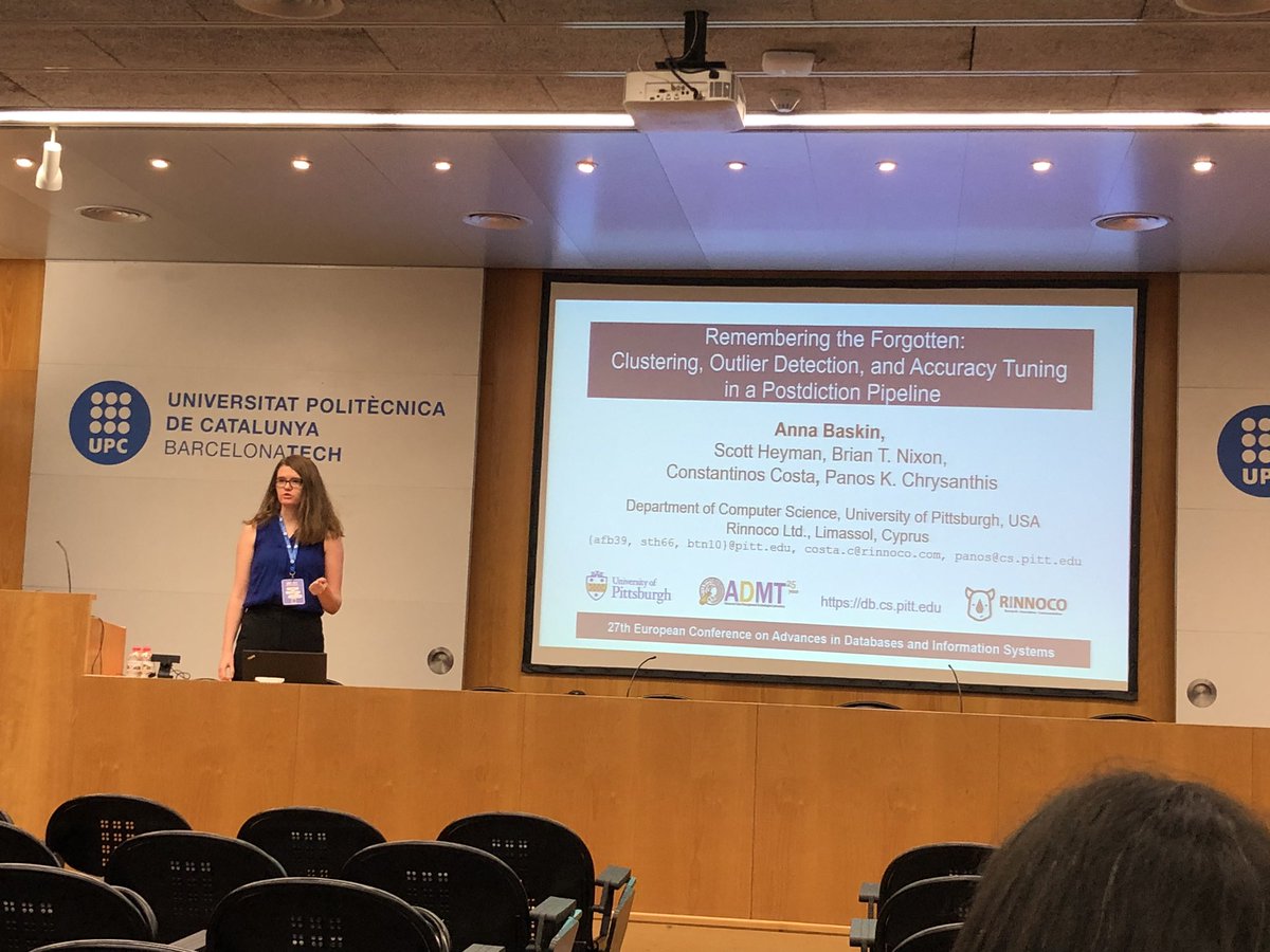 panoskypros's tweet photo. After Anna Baskin’s amazing presentation on "Remembering the Forgotten: Clustering, Outlier Detection, and Accuracy Tuning in a Postdiction Pipeline" at ADBIS’23, I was asked if we have a lot of UG students like Anna. I proudly said ALL students in @ADMT @PittCompSci @rinnocoltd https://t.co/PUCMSvWWPQ