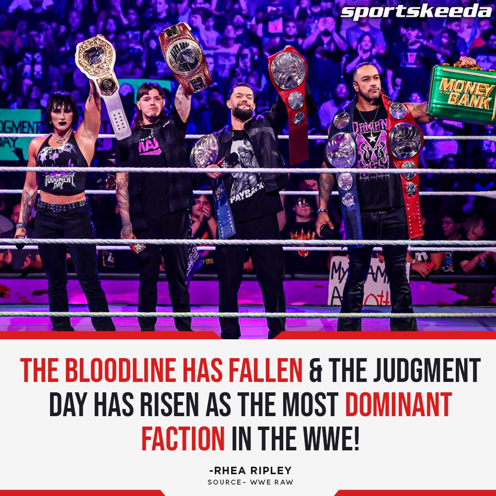#RheaRipley says #JudgmentDay is the top faction in #WWE now!

#WWERaw #Bloodline <a href="/RheaRipley_WWE/">RheaRipley_WWE</a> <a href="/FinnBalor/">Finn Bálor</a> <a href="/ArcherOfInfamy/">Damian Priest</a> <a href="/DomMysterio35/">Dominik</a>