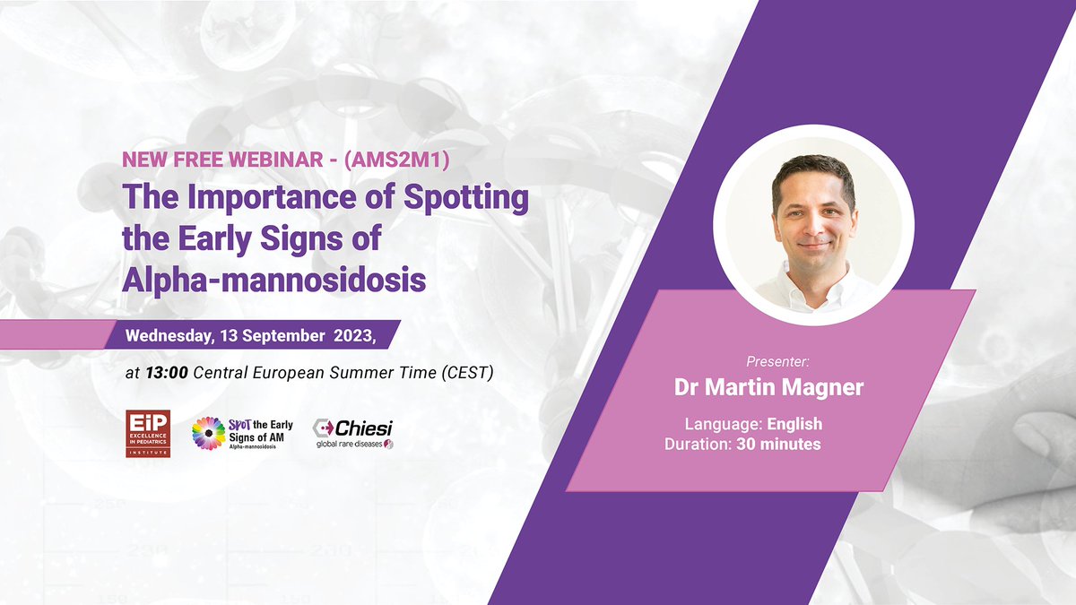 NEW FREE LIVE WEBINAR NEXT WEEK supported by @ChiesiGRD - The Importance of Spotting the Early Signs of Alpha-mannosidosis - Wednesday, 13 Sep 2023 at 13:00 CEST - Register to attend live or watch the video after the webinar is organised. It's free. bit.ly/AMRC-S2-M1