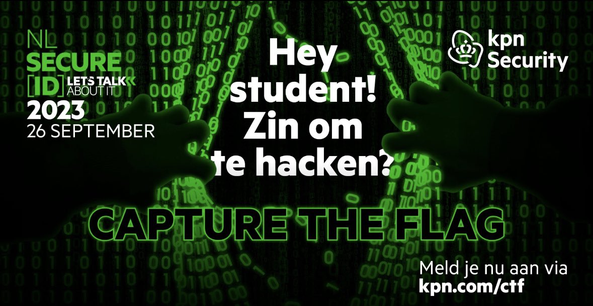 In samenwerking met het Ministerie van Defensie organiseert KPN Security 
op 26 september een hackchallenge op een heel bijzondere locatie; legerbasis Ede-Driesprong. Meld je team nu aan via KPN.com/CTF