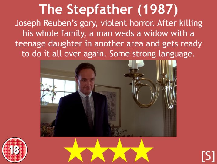 #JosephRuben’s cult psychological horror #TheStepfather (1987) gets its first showing on @TalkingPicsTV on Friday 15 September at 9pm, part of the #CellarClub with #CarolineMunro. Starring #TerryOQuinn, #JillSchoelen and #ShelleyHack.