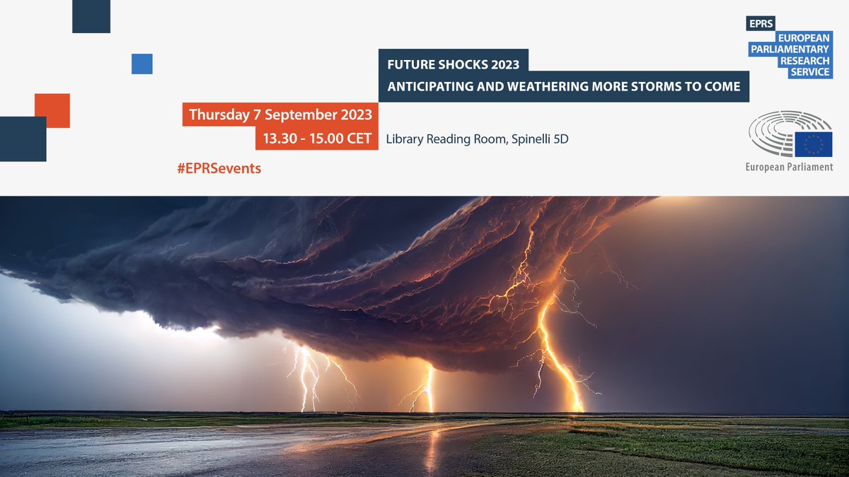 EP_EPRS's tweet photo. β° Starting soon! #FutureShocks 2023: Anticipating and weathering more storms to come
Join the discussion at our policy roundtable at 13:30
π https://t.co/PAWP6QurYj
#EPRSevents https://t.co/CZSndQU0tv