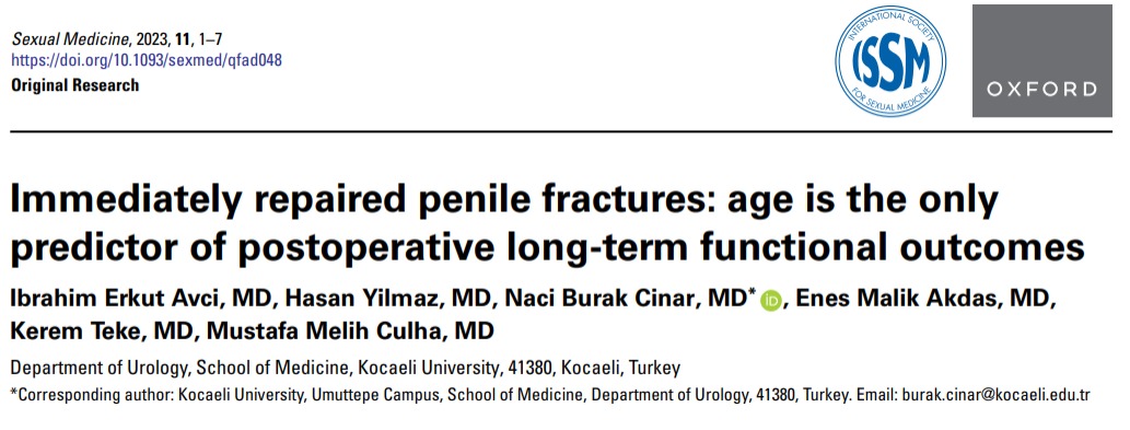 Immediately repaired penile fractures: age is the only predictor of postoperative long-term functional outcomes academic.oup.com/smoa/article/1…  #sexualmedicine #andrology #penilefractures #erectiledysfunction #Research