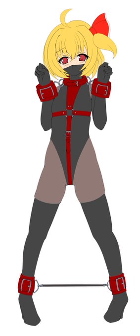 ぴっちり拘束ルーミアちゃんの下描きです(*'ω`) 