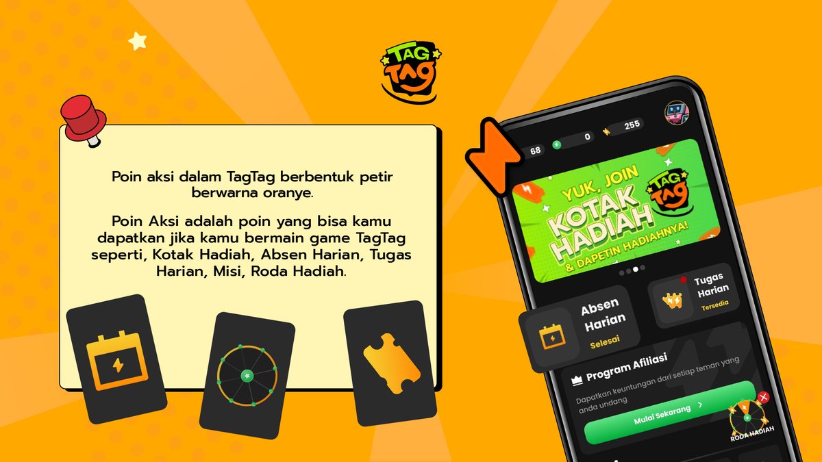 Tagtag_GG's tweet photo. Kumpulkan poin aksi sebanyak-banyaknya untuk meraih peringkat tertinggi dalam kompetisi harian dan mingguan. Poin aksi digunakan sebagai tolak ukur peringkat pengguna dalam leaderboard.

Hadiahnya? KOIN yang menunggu untuk kamu tukarkan menjadi pulsa ataupun saldo E-wallet! https://t.co/TCqPEBw0pY