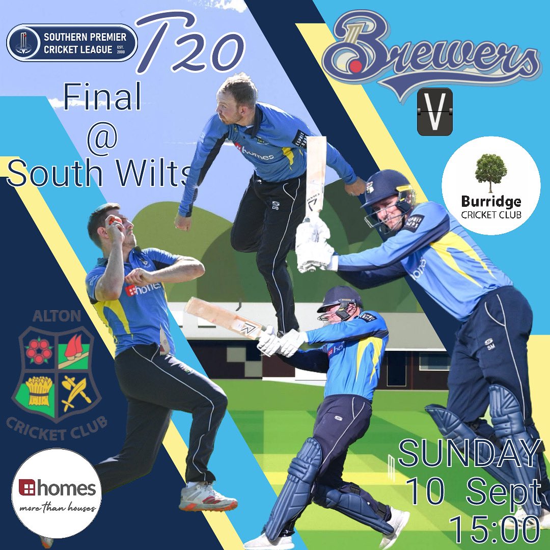 AltonCricket's tweet photo. The T20 final takes place this coming Sunday at South Wilts cricket club

The Brewers take on recently crowned Premier league champions @burridgecricket at 3pm

It would be great to see as many familiar faces make the trip@down to support the boys

#cricket #t20 #brewers #sbset https://t.co/CtRgJkjbp9