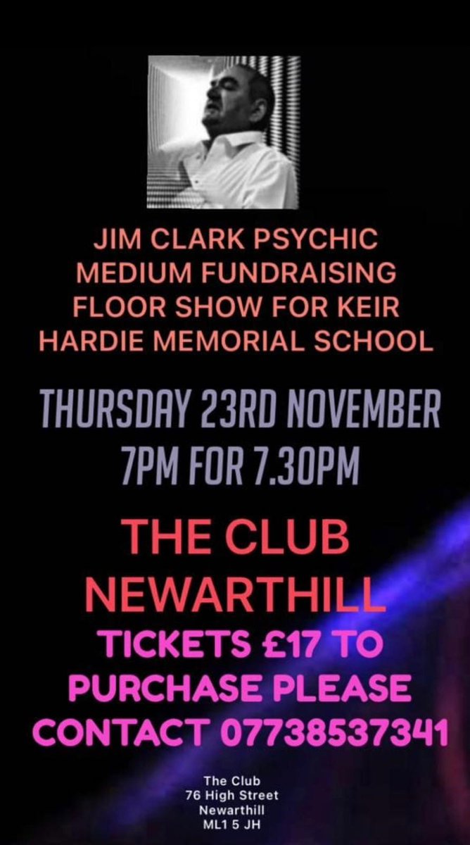 The parent council are hosting a psychic medium evening with Jim Clark to raise funds for the school.  Please see below for details and how to get tickets.
<a href="/KeirHardieMem/">Keir Hardie Memorial</a>