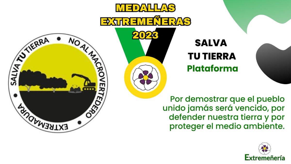 🏅Extremeñería entrega #MedallasExtremeñeras2023 a la Plataforma Salva Tu Tierra, <a href="/salvatutierra_/">SALVAtuTIERRA</a> de Salvatierra de los Barros.
#DíadeExtremadura #Extremadura 💚🤍🖤