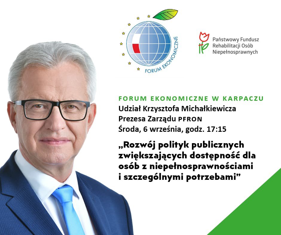 funduszpfron's tweet photo. Zapraszamy na transmisję dzisiaj o 17:15 prosto z #ForumEkonomiczne  na FB #PFRON z udziałem @pawel_wdowik @M_Jarosinska @MRiPS_GOV_PL @RARS_GOV_PL @FAR @KMichalkiewicz https://t.co/5R0ZeiyhCL