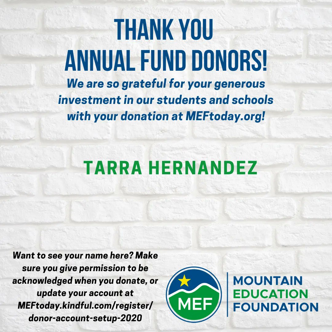 MtnEdFoundation's tweet photo. #SignalTHANKS to these RECENT donors for investing in our children with your donation at https://t.co/hAQ9Jdk7wG! With your support, #SignalDREAMS! We so appreciate ALL of our donors!
Not yet a monthly or annual donor? Engage with MEF to be a part of what sets our schools apart! https://t.co/8v1tkiabkQ