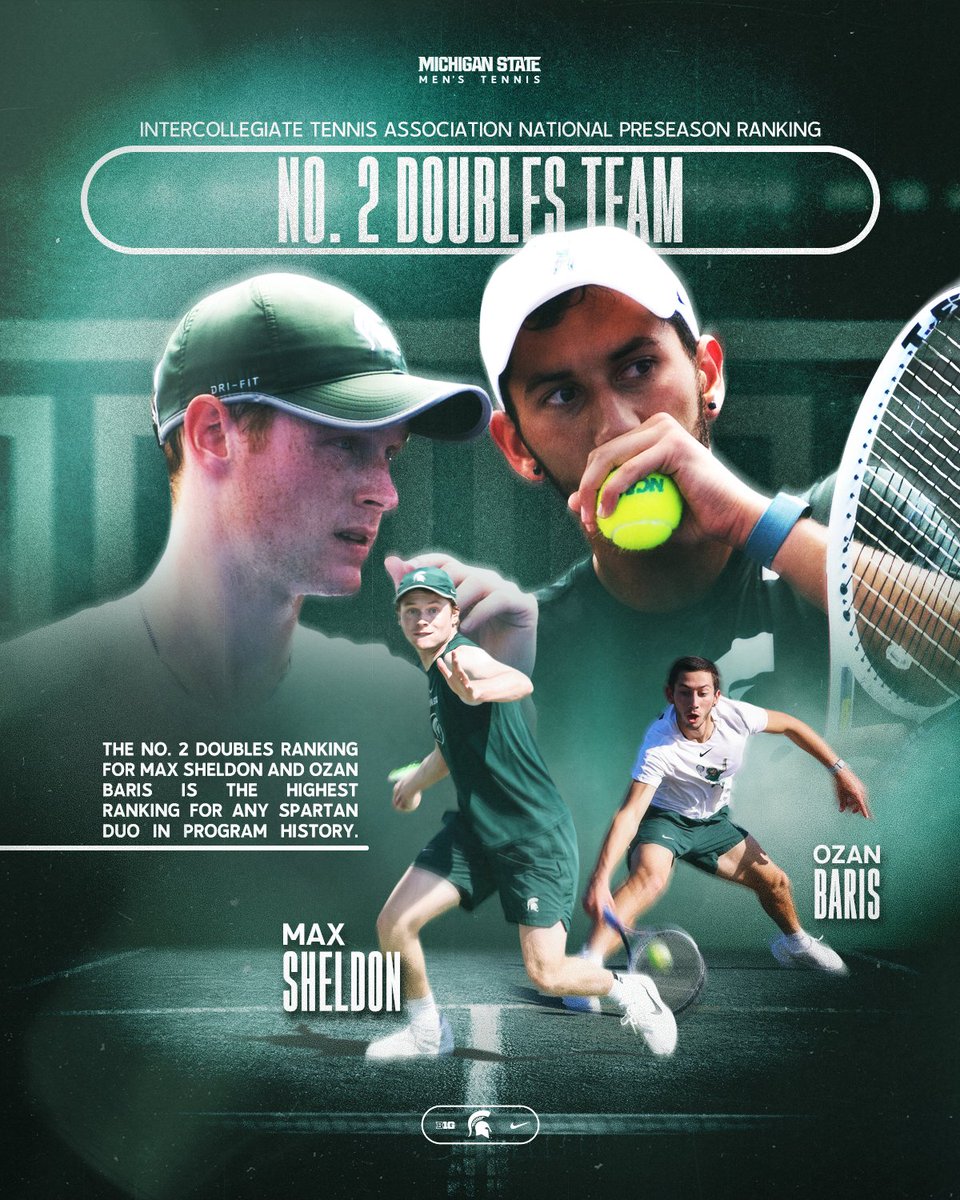 MSU_MTennis's tweet photo. #⃣2⃣❕

Max and Ozan were named the second best doubles team in the nation in the @ita_tennis preseason rankings, the highest ever in program history!

#GoGreen https://t.co/LNlvXrzivd
