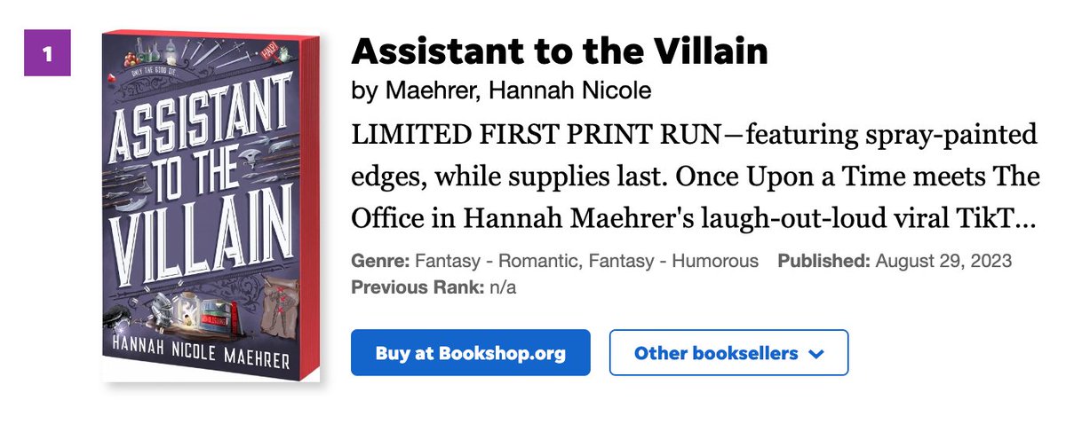 ✨ Congratulations to <a href="/Hannahnicolemae/">Hannah</a>, whose ASSISTANT TO THE VILLAIN is 💫No. 1💫 on the <a href="/USATODAY/">USA TODAY</a> Bestseller List in its debut week! ✨ <a href="/redtowerbooks/">Red Tower Books</a> #TeamTriada usatoday.com/booklist/date/…