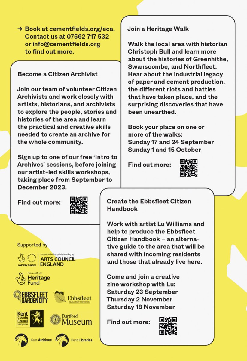 Starts next week! 📖 Ebbsfleet Citizens Archive is a community-led project capturing and preserving the varied stories and histories of the people and places of Ebbsfleet, Greenhithe, Swanscombe, and Northfleet,
Book on:
 eventbrite.co.uk/o/cement-field…