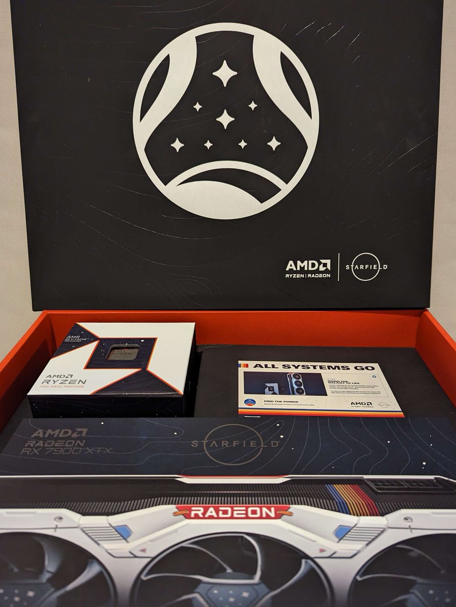 Lythiara's tweet image. This week isn't settling down anytime soon
@AMD and @StarfieldGame are making sure of that!

AMD created 500 Limited Edition Starfield Radeon™ RX 7900 XTX and Ryzen™ 7 7800X3D processor gift packs and partnered with me to give one away! #GameOnAMD #amdpartner 

entry link below