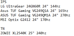 borstigern's tweet photo. @FondSmurfen @SparGeneralen Glömde skriva det, men 24" (24.X"-25") för 1080p och 27" för 1440p.

Personligen har jag alltid kört ASUS men finns många bra skärmtillverkare så de är preferens. TN börjar tyvärr dö ut men jag listar några tips nedan - enligt mig är dessa alla bra kandidater. https://t.co/MUClbWEeV1