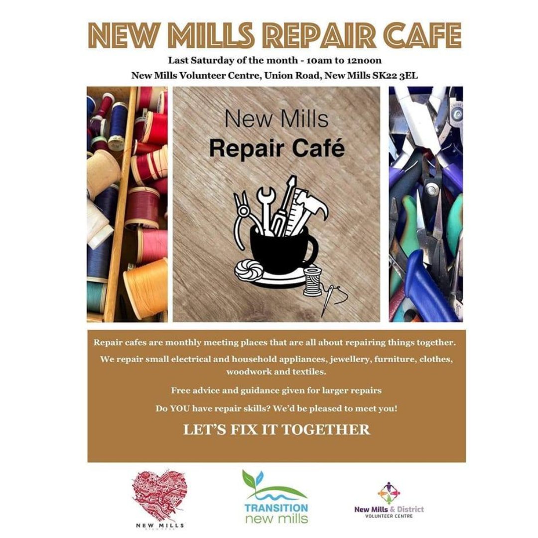 This Saturday New Mills Repair Cafe are back at the Volunteer Centre between 10am and 12noon, with a group of friendly volunteers waiting to take a look at your items or offer some advice on getting your items fixed.
#RepairCafe #NewMills #VisitNewMills #VolunteerCentre