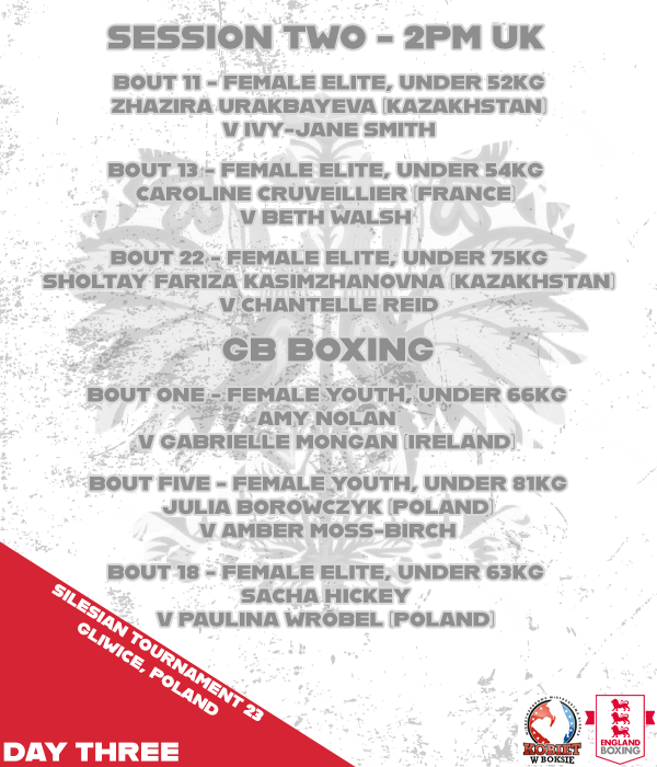 England_Boxing's tweet photo. 3⃣ Team England boxers take to the ring in quarterfinals action, alongside 3⃣ @gbboxing boxers 🏴󠁧󠁢󠁥󠁮󠁧󠁿🇬🇧

Watch live from 2pm 👉 https://t.co/gYon3USsqh

#TeamEngland | #WomenInBoxing https://t.co/r5cMAIEWRu