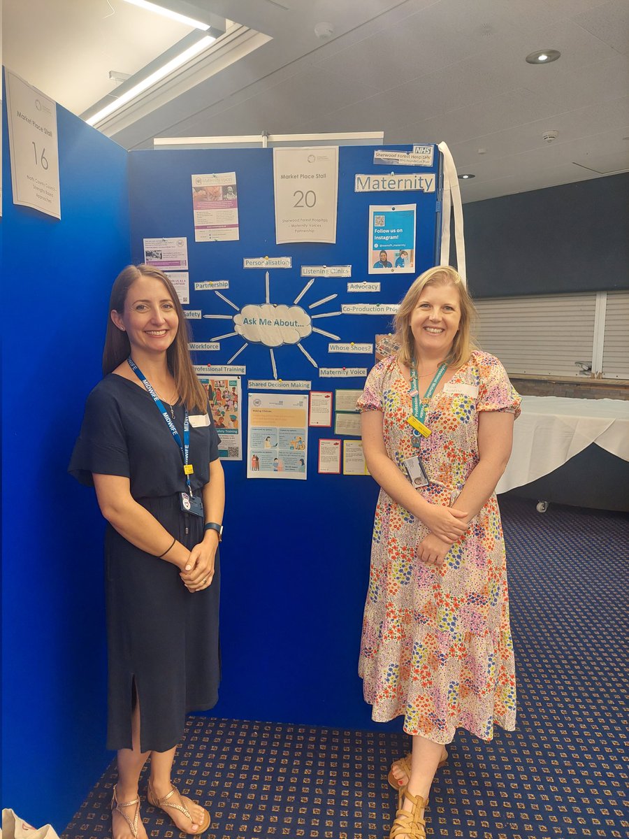 Myself and Faye (PDM) with our @SFHFT Maternity & @NatMatVoicesorg stand at the Place-Based Partnerships event: Working together to empower communities and reduce inequalities. #togetherwearenotts @midnottspbp #coproduction #serviceuservoice #maternityvoices #mvp