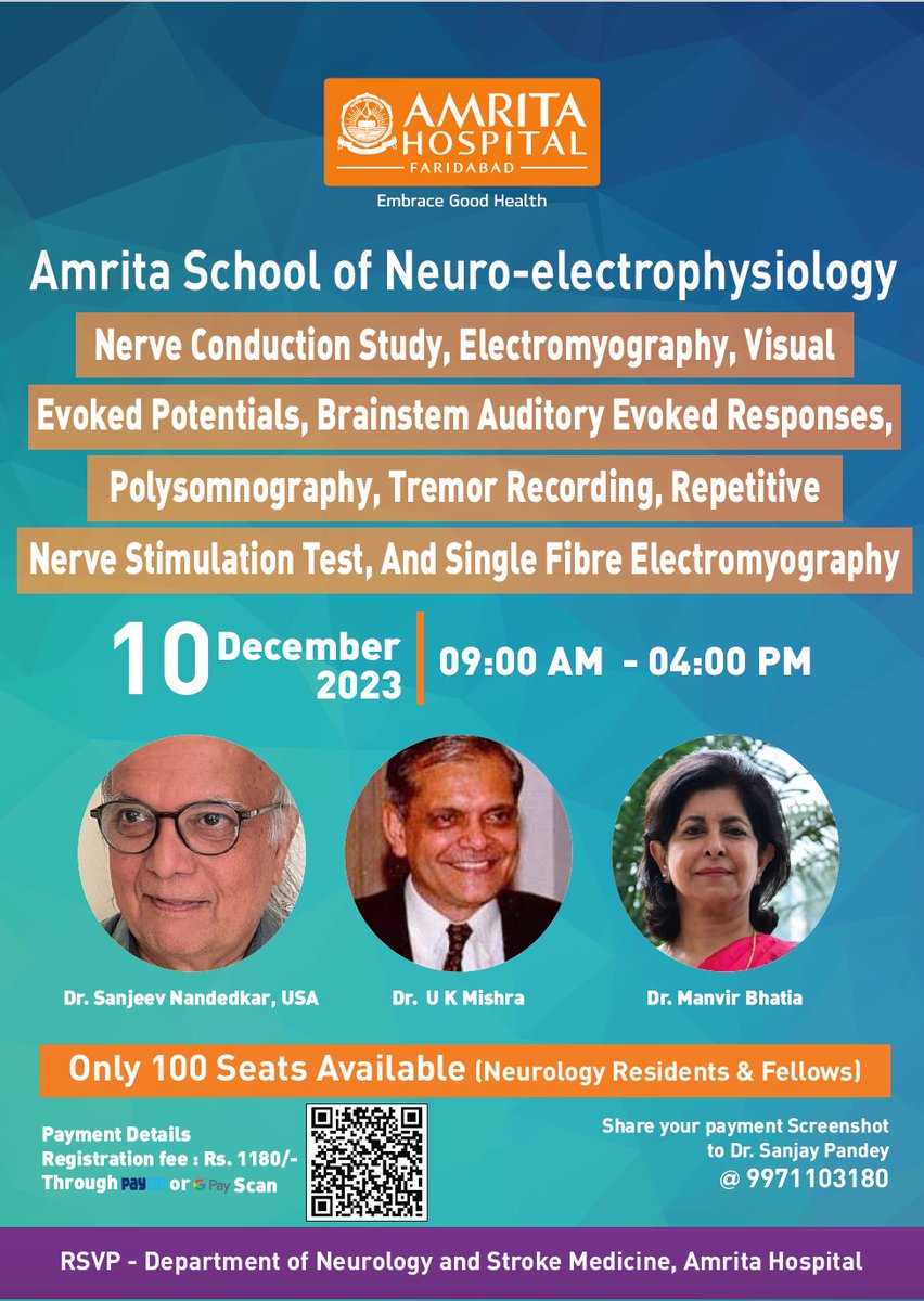 Dear friends and colleagues, we are organising 'Amrita School of Neuro-electrophysiology' on December 10, 2023. Please share this with your residents and fellows...@IAN @AIIMS @rdalhmc2022 @amritafbd @AmritaHospitals @nimhans @RMLDelhi @sctimst_tvm