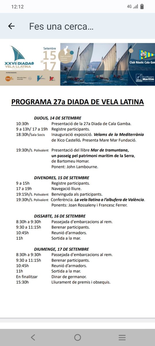 Aquí teniu el programa de la Diada de Vela Llatina. Vos esperam!