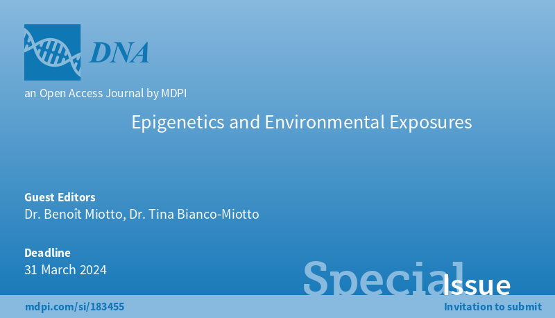 DNA MDPI (@dna_mdpi) on Twitter photo The Special Issue "#Epigenetics and Environmental Exposures", guest edited by <a href="/tinabianco/">Tina Bianco-Miotto</a>, and <a href="/BenoitMiotto/">Benoit Miotto</a> is now open for submissions: mdpi.com/si/183455 The Special Issue "#Epigenetics and Environmental Exposures", guest edited by <a href="/tinabianco/">Tina Bianco-Miotto</a>, and <a href="/BenoitMiotto/">Benoit Miotto</a> is now open for submissions: mdpi.com/si/183455