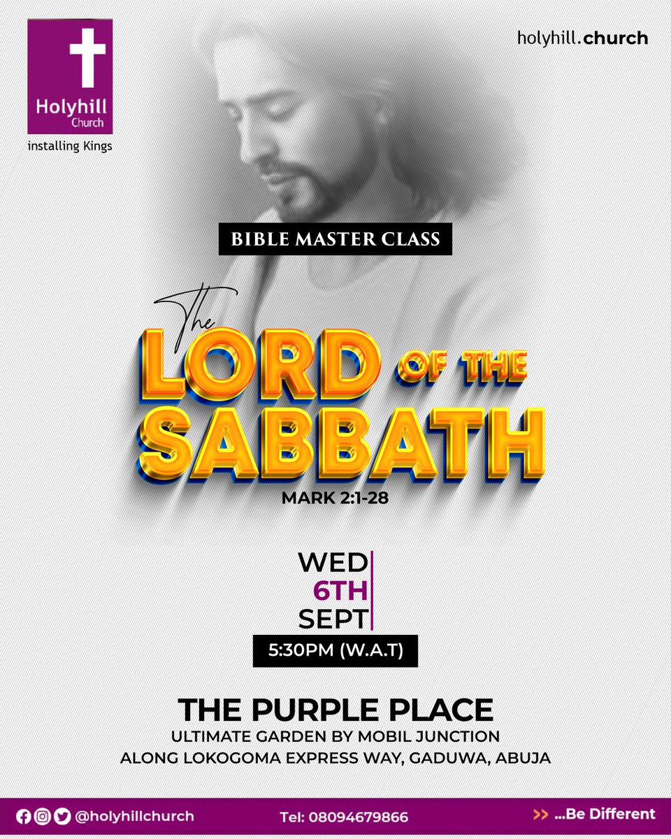SOgidigbo's tweet photo. Join me in church for Bible Master Class this evening. We continue our gospel series from the book of Mark 2.

Study ahead and invite your friend.

Time - 5:30pm

#thepurpleplace #holyhillchurch #holyhillchurchabuja #biblestudy #biblemasterclass #abujachurch https://t.co/bfNiKKDxGO