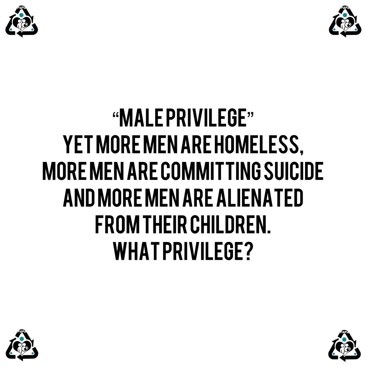 Collectively we need to do more to dispel the myth of “male privilege”. Do you agree?

#papa #peopleagainstparentalalienation #parentalalienation #familylaw #familycourt #fathersrights #maleprivilege