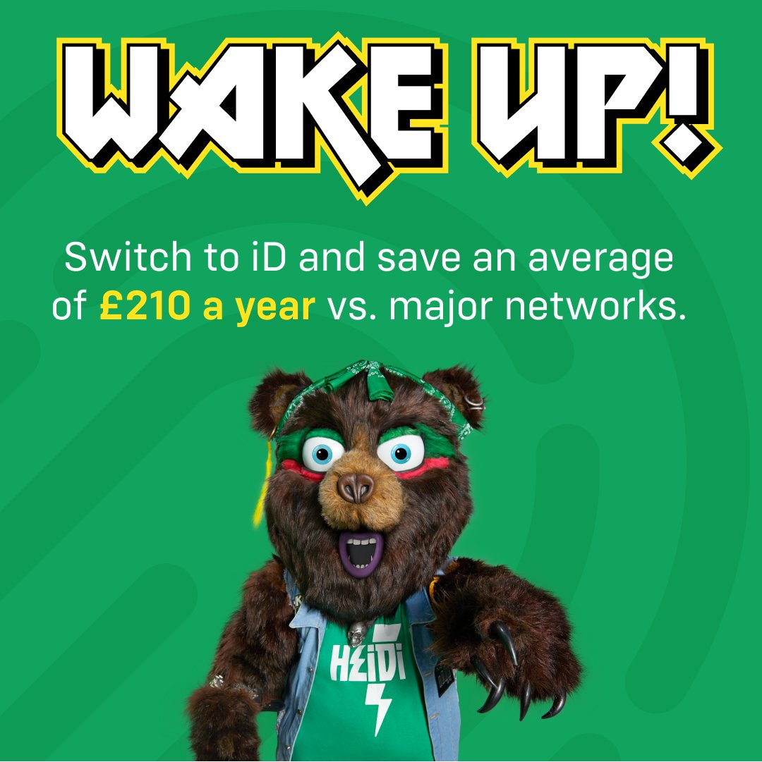 iD_Mobile_UK's tweet photo. Waaake uuup!
Switch to iD mobile today and you can save an average of £210 a year vs. the major networks.
Plus, get 99% coverage, Data Rollover and Roaming at no extra cost!
Now that's #MobileDoneRight! Visit https://t.co/13hxv28VtS today. https://t.co/jUwcXVMstI