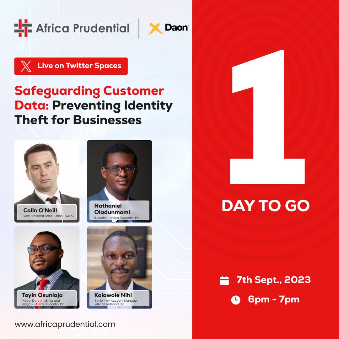 afriprud's tweet photo. 🗣️ 𝐓𝐨𝐦𝐨𝐫𝐫𝐨𝐰 𝐢𝐬 𝐭𝐡𝐞 𝐝𝐚𝐲!

Join us tomorrow at 6pm (WAT) on Twitter Space as we feature industry data experts including the Vice President of Sales, @DaonInc (EMEA), in an engaging one-hour session.

https://t.co/hv31SxEQS6 https://t.co/PL7rWKUAeb