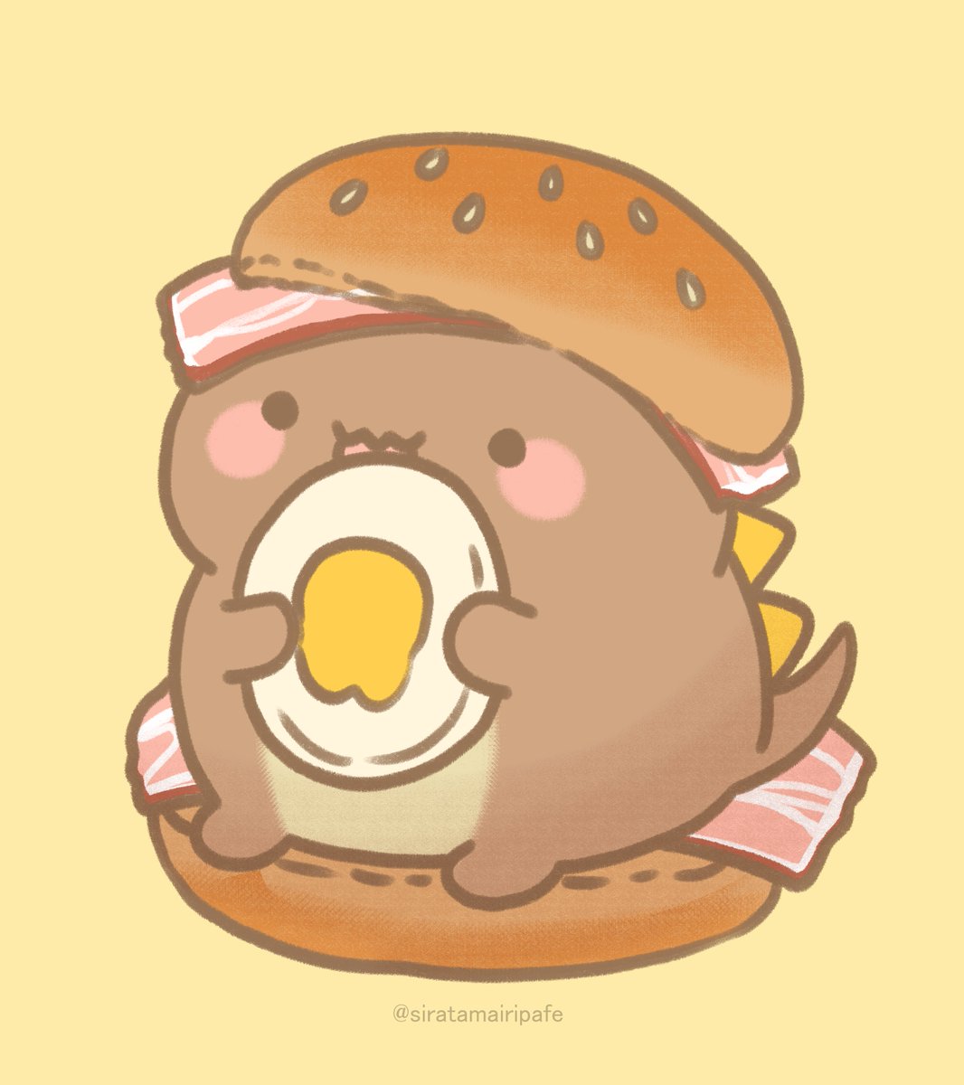 「月見バーガーザウルスさん描きました!   いいねを押したらお月様が見えるかも! 」|湊谷 鈴🥝絵本クラファン中🌸イラストのお仕事受付中のイラスト