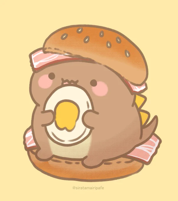 月見バーガーザウルスさん描きました!   いいねを押したらお月様が見えるかも!   #今日から月見バーガー