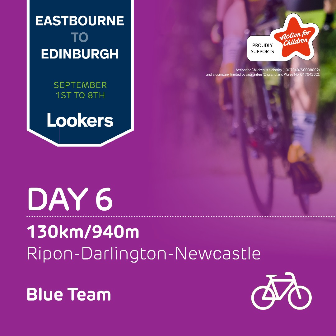 Day Six: Chez The Drivers Homecoming! Ripon To Darlington To Newcastle 📍 Blue Team 🔵 130km ✅ 940m elevation ⛰ We aim to raise £100,000 for Action for Children to support their amazing work with children, young people & their families across the UK. ow.ly/tCNs50PHoZu