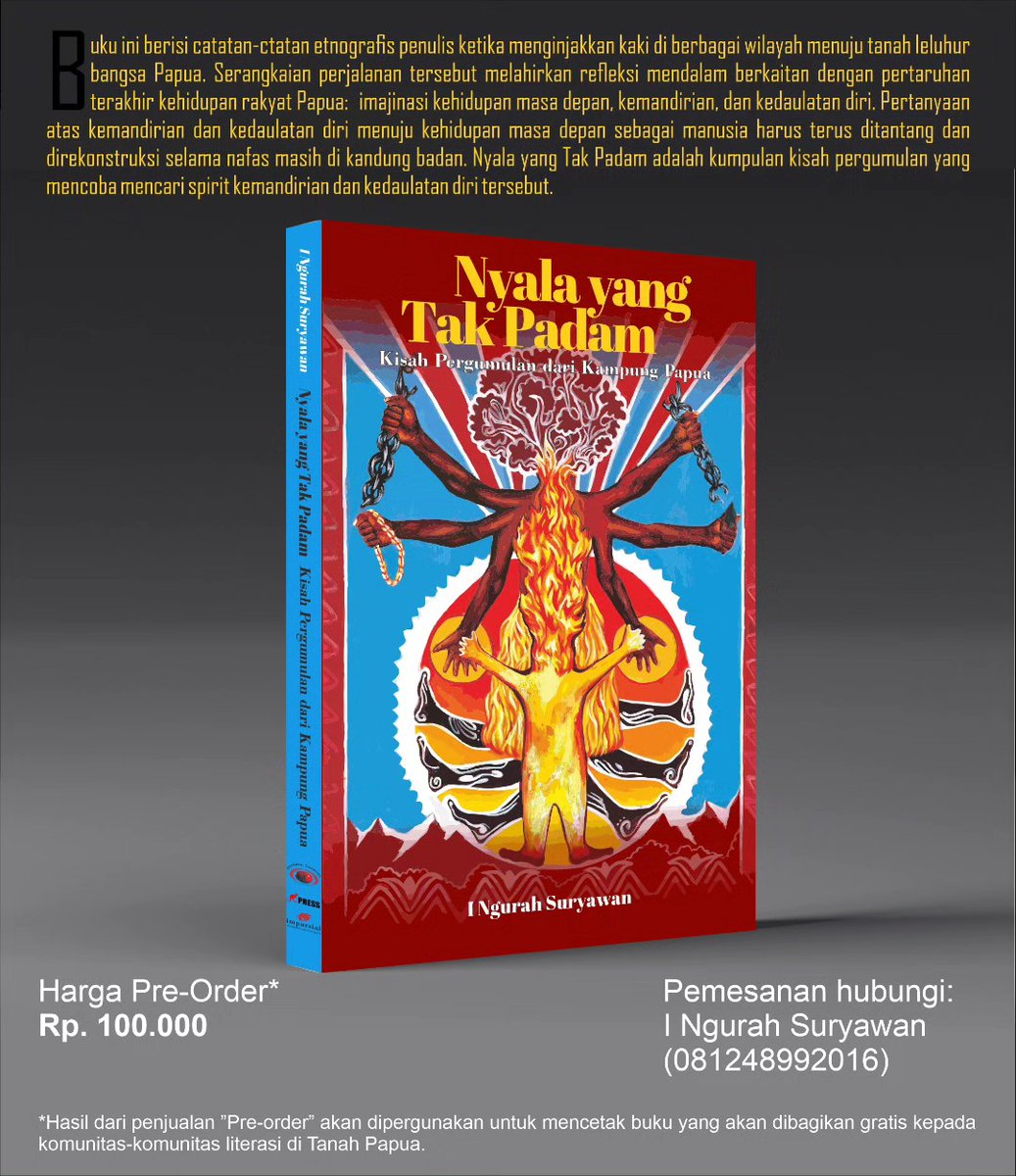 "NYALA YANG TAK PADAM: KISAH PERGUMULAN DARI KAMPUNG PAPUA"

Akan terbit buku karya I Ngurah Suryawan, dosen dan kontributor Catatan dari Kampung media laolao-papua.com. 

Buku ini diterbitkan oleh Lao-Lao Press, Pustaka Larasan, dan Imparsial.

Silahkan dipesan.