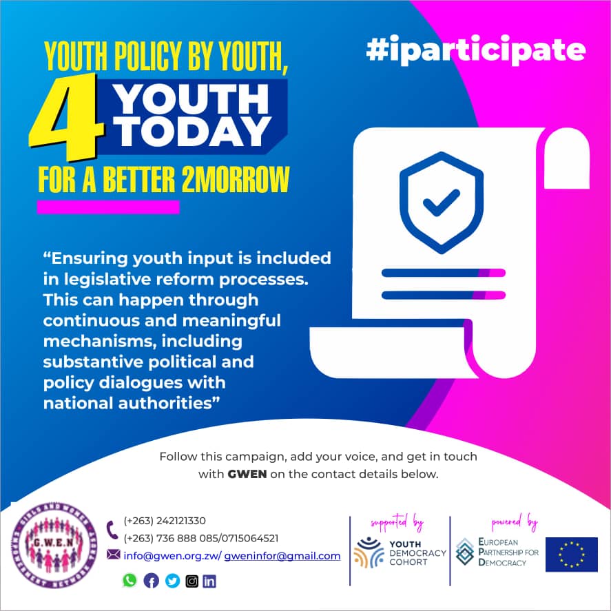 GwenTrust's tweet photo. GWEN encourages the inclusion of young people in legislative reform processes and youth policy dialogues, today, for a better tomorrow . #iparticipate
@YouthCohort
@YetTrust
@weleadteam
@YoungWomenInst https://t.co/S0QAaMyDHj