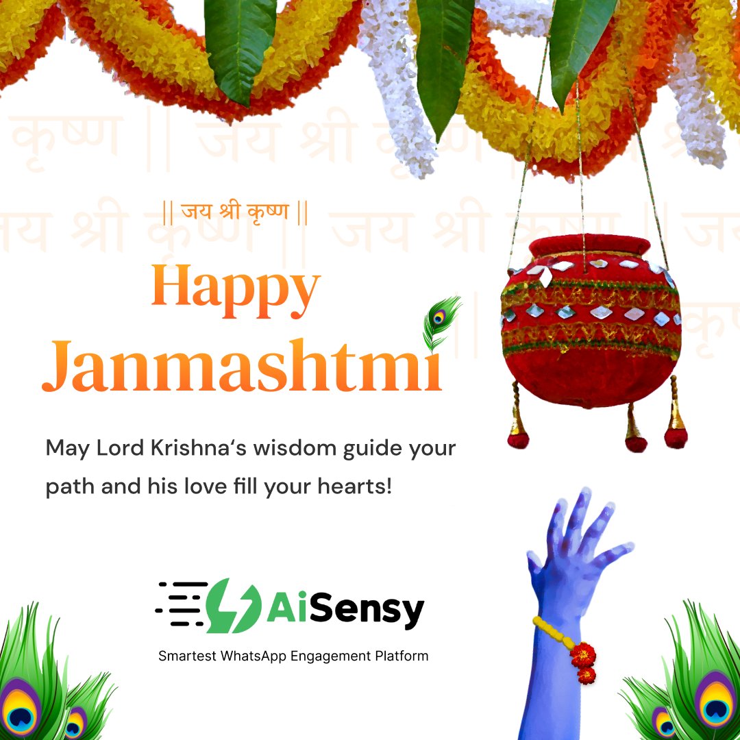 May the blessings of Lord Krishna fill your life with joy, love, and prosperity. 

🌟 Happy Janmashtami to all! 🙏💙

 #Janmashtami2023 #janmashtami #aisensy #aisensyforwhatsapp #whatsappmarketing