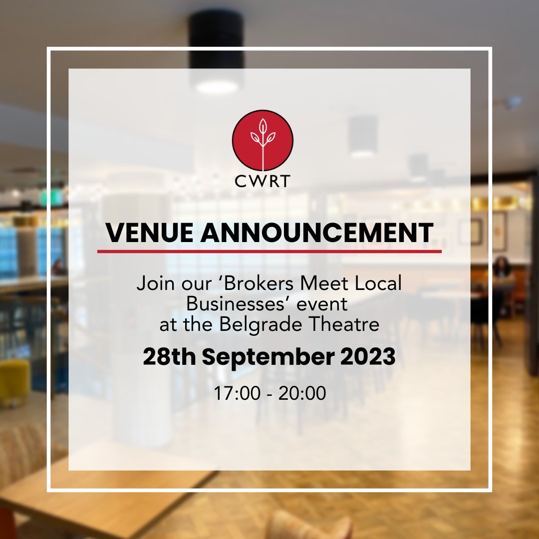 CWRTBizSupport's tweet image. Exciting news! The venue for the &quot;Broker Meet Local Businesses&quot; venue has been confirmed! Join us on Thursday September 28th from 17:00-20:00 at the Belgrade Theatre in Coventry.  

Register your spot now: eventbrite.co.uk/e/brokers-meet……See you there!

@resp_finance
@fsb_policy