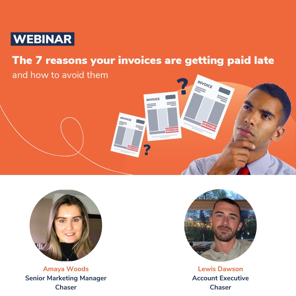 Chaser_Amaya's tweet photo. Wondering why you keep getting paid late? 🤔💸 

Join our webinar for...

👀 7 key reasons for late payments

📅 7 strategies to ensure you're paid on time

📚 Templates, tips, and tools to get invoices paid on time

🧡 How @chaser_hq can support you

https://t.co/h5Nuvnr3MC https://t.co/eHtNUKHVkT