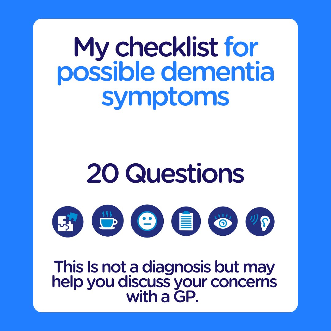 DementiaFriends's tweet photo. Have you seen the checklist for dementia symptoms? ✔

This isn't a tool to diagnose dementia but it could help you discuss symptoms with your GP or any other health professional

Find out more: https://t.co/VhnVNKa6q5

#dementiafriends #dementia #dementiasymptoms https://t.co/jwTrDGU0gn