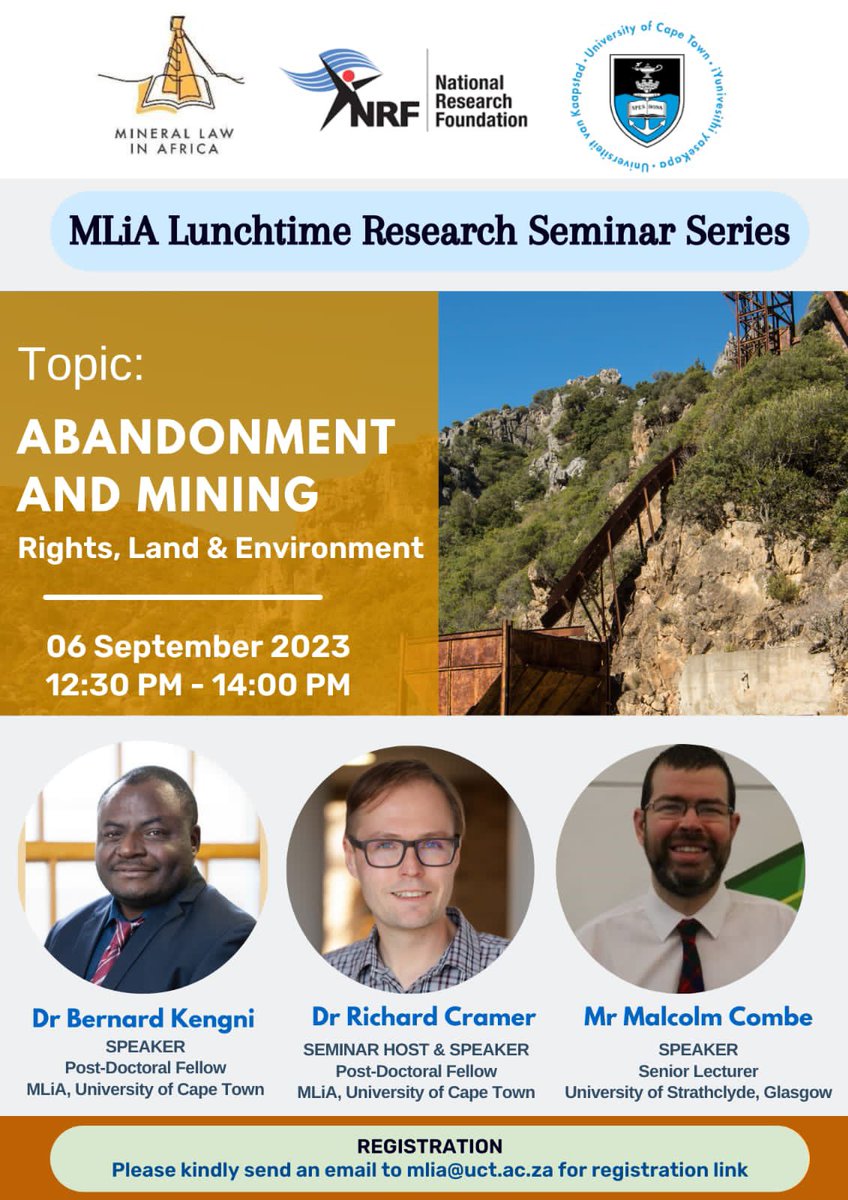 Our Abandonment and Mining: Rights, Land, and Environment seminar is about to kick off. 

Join NOW for a fulfilling lunchtime.

<a href="/UCT_news/">UCT</a> <a href="/LawLibraryUCT/">UCT Brand van Zyl Law Library</a> <a href="/LarcUCT/">LARC</a> <a href="/HanriMostert/">Hanri Mostert</a> 

#MLIAseminar2023 #Mining #Africa #Law
