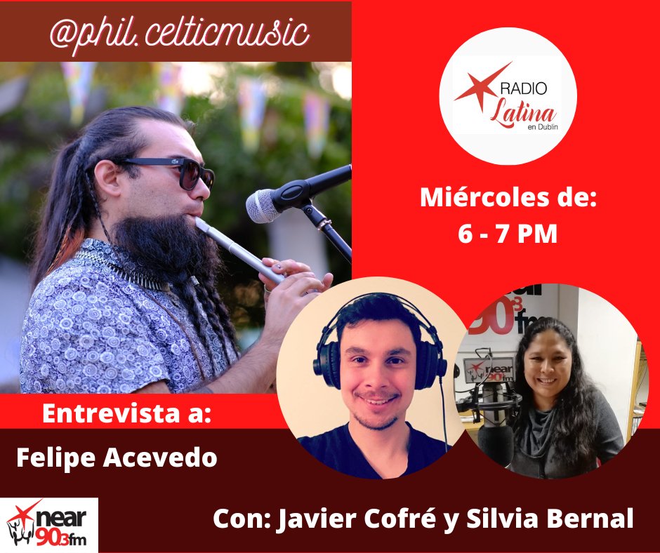 Hola Latinos! ...hoy en #RadioLatinaDublin llega Silvia Bernal y para la entrevista central Javier Cofré nos presenta a Felipe Acevedo, músico chileno e intérprete en Tin Whistle. Escúchanos hoy de 6 a 7PM  por <a href="/nearfm/">Near FM</a> 90.3 @nearfm90.3 y por radiolatina.ie
