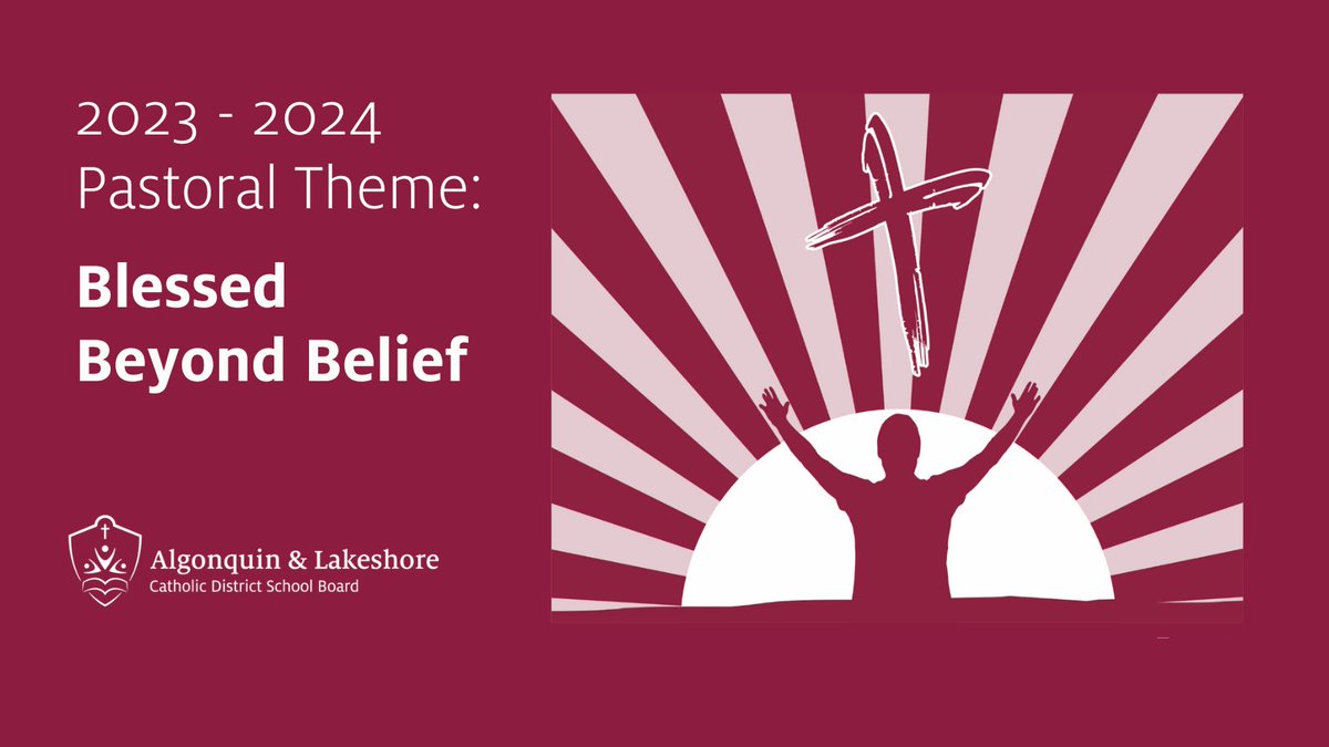 The new ALCDSB Pastoral Theme logo, Blessed Beyond Belief, reminds us that all things are possible when we put our trust in God. Learn more about the theme that will drive the 2023-24 school year here: bit.ly/3YKTZua #ALCDSBBlessed
