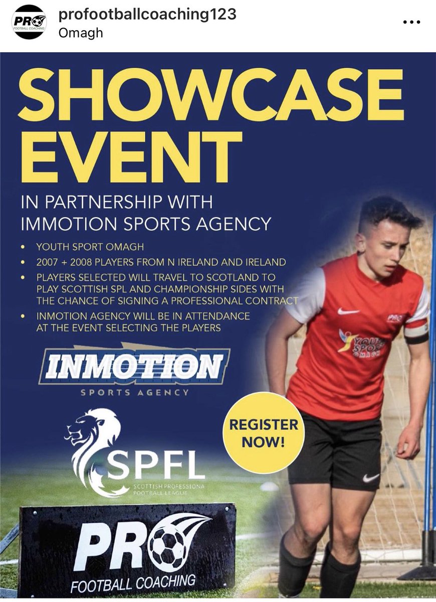 PLAYERS SELECTED WILL TRAVEL TO SCOTLAND TO PLAY SCOTTISH SPL AND CHAMPIONSHIP SIDES WITH THE CHANCE OF SIGNING A PROFESSIONAL CONTRACT 😍⚽️

This Sunday at Youth Sport Omagh

bookwhen.com/profootballcoa…