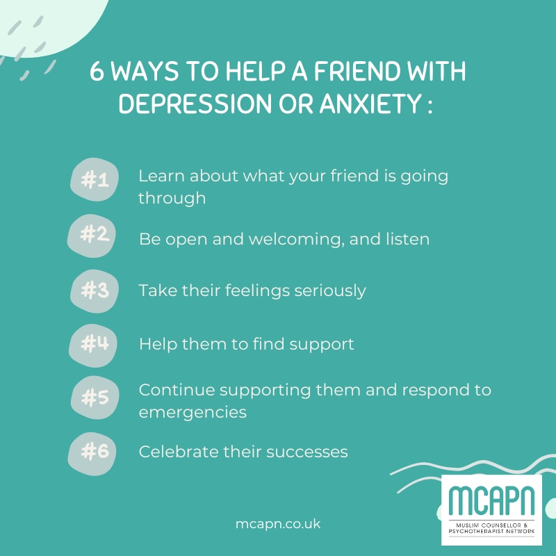 How to support a friend if they are struggling with anxiety or depression.
Find a Muslim Counsellor: mcapn.co.uk/counselling-di…
#mentalhealth #mentalhealthawareness #muslimmentalhealth #wellbeingwednesdays
