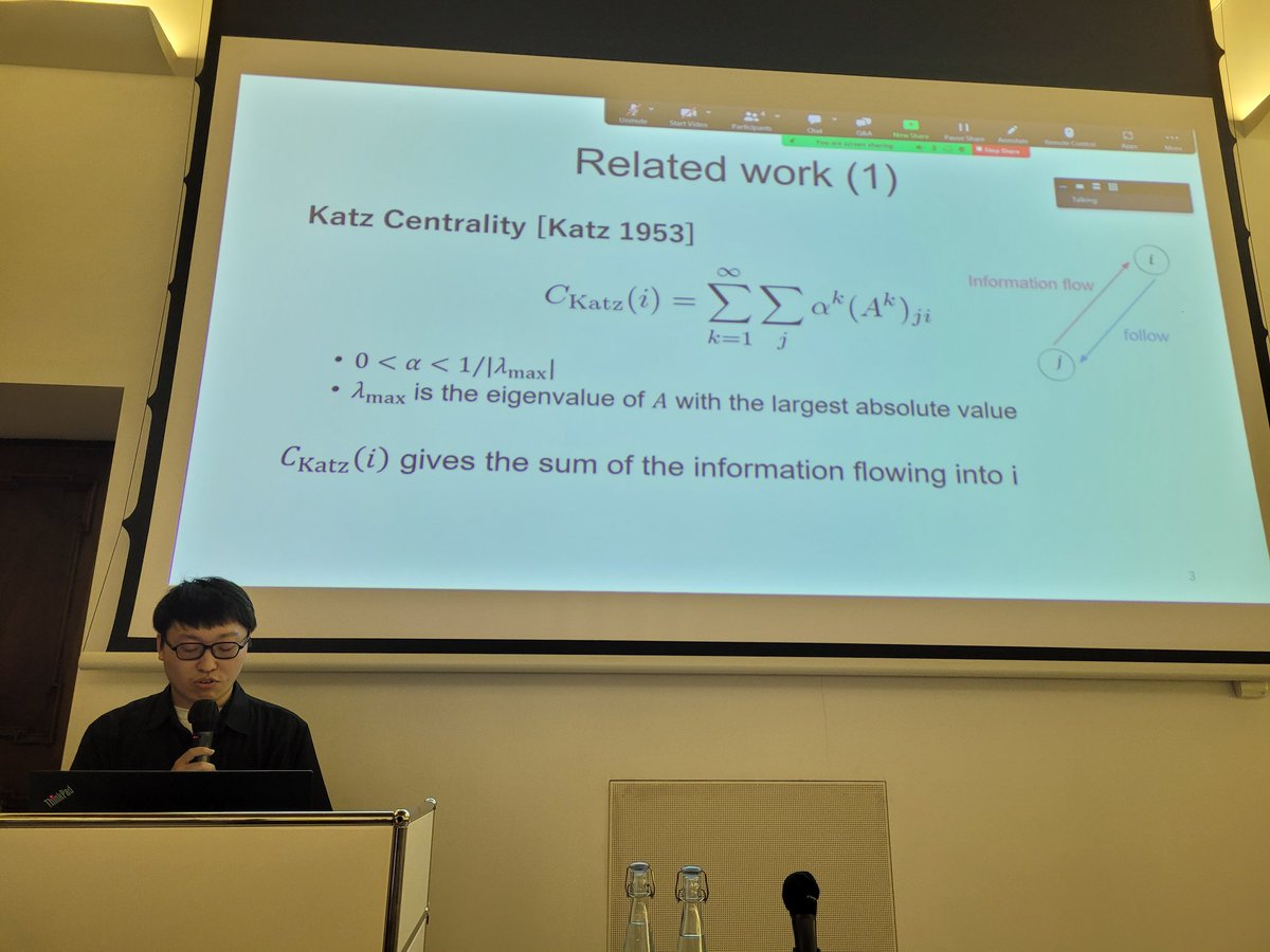 evhart's tweet photo. For the final talk of the session,  Mamoru Yamakawa is talking about a metric for measuring the information-gathering ability of social media users #HT2023 https://t.co/QtcE8WE3ZF