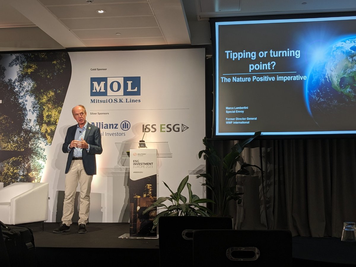 ThomasBioPulse's tweet photo. At Reuters Impact conf in London for my first live @CarbonPulse reporting, listening to Marco Lambertini @WWF_SpecEnvoy warning of the "critical juncture" that humanity has reached for the planet #REESGEU https://t.co/POtXnYXCQ8