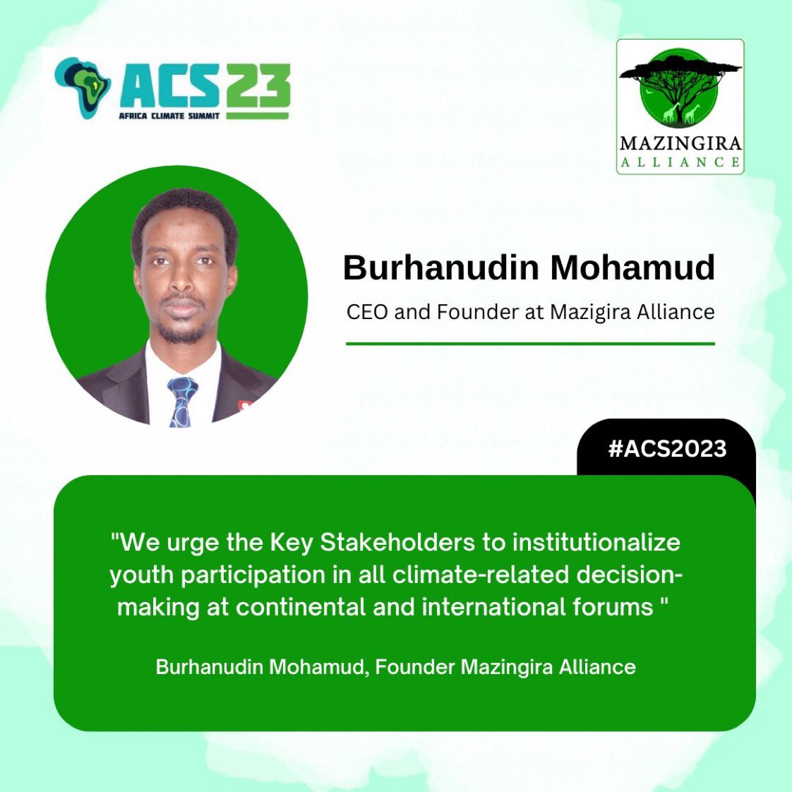 🌍 Gratitude to Mazingira Alliance and its CEO, for their vital presence at the #ACS2023 . Your commitment to making a change for a greener, more sustainable Africa is commendable. Let's unite for a better world for the next generation!#AfricaClimateSummit