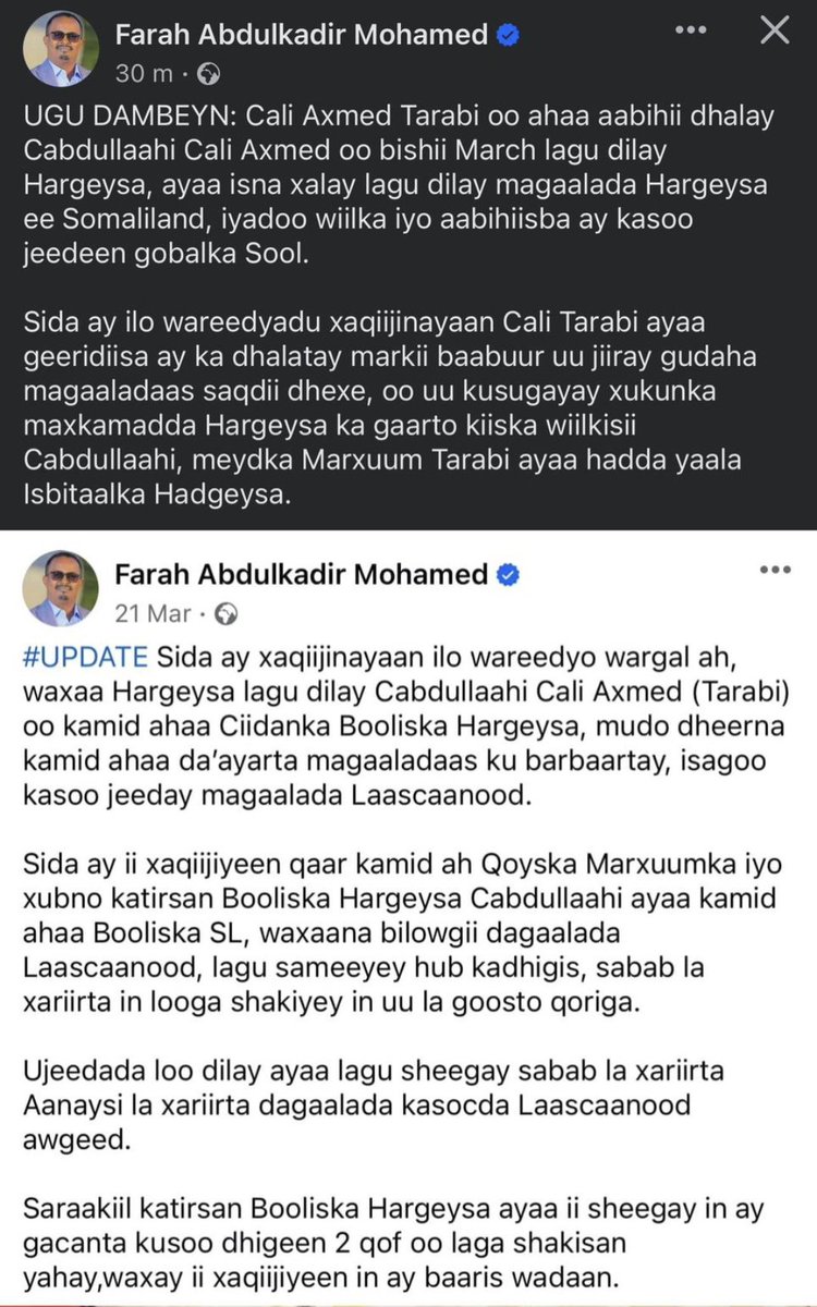Worrying trends in Hargaysa where people from SSC-khaatumo and other related clans are being targeted ,killed or injured because of the incitement of Somaliland politicians. @UKinSomalia @amnesty @ICRC_Africa @ICRC @UNHumanRights @UNSomalia
