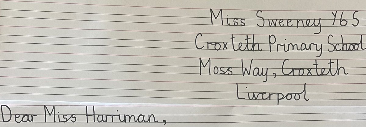 Why are we writing letters to @LHarrimanREMAT today in our writing lesson? 

#meaningfulwriting #year6 #letterwriting @CroxtethC